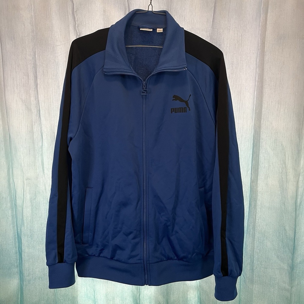 PUMA Men's XL‎ Blue/Black Track Jacket Full Zip Black Logo Sportstyle Athletic
